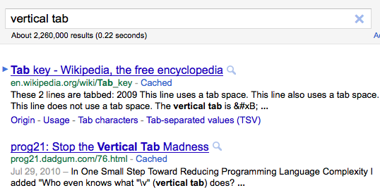 Google search for vertical tab